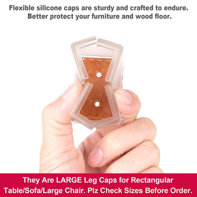 Anwenk Chair Leg Floor Protectors Rectangular Fit Length 1-15/16" to 2-1/16" & Width 15/16" to 1-3/16" Large Chair Leg Caps Silicone Table Chair Feet Protectors with Felt Pads (16Pack) - Image 5